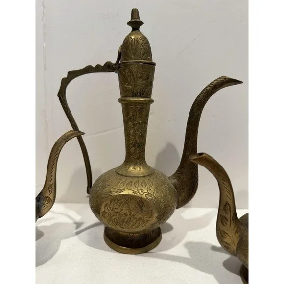 Lot of 3 Antique Brass Middle Eastern Dallah Coffee Tea Pots Turkish Kettle - Picture 8 of 14